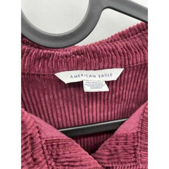 American Eagle Burgundy Button-Up Babydoll Shirt Dress Size XS 100% Cotton - Picture 3 of 3